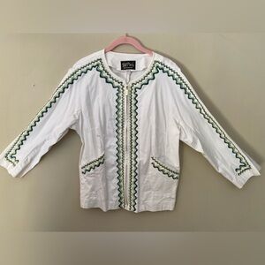 Bob Mackie Wearable Art White Embroidered Cotton Twill Jacket M